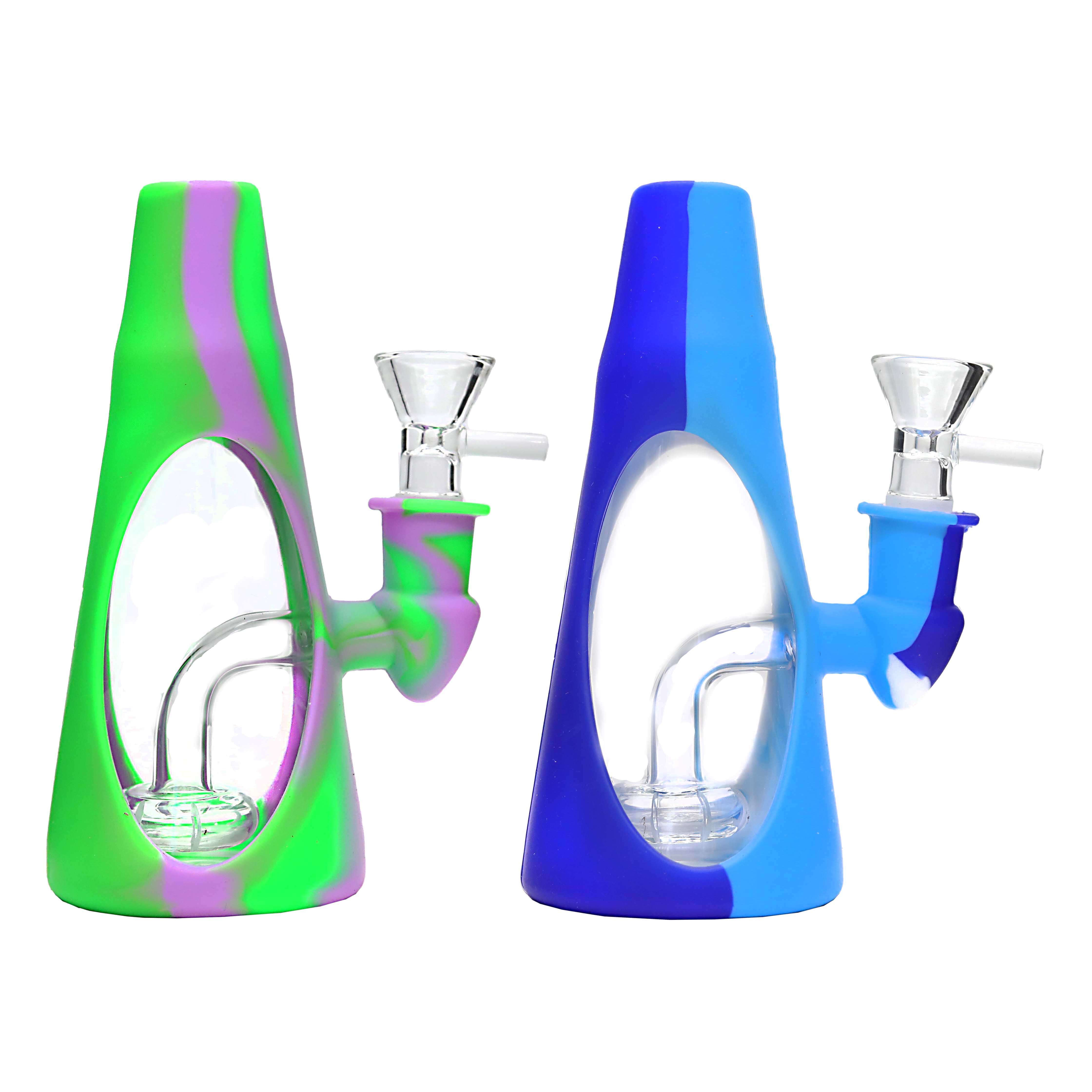 Dome Shaped See Through Glass Silicone Waterpipe (SL-02) | 7 inch | Assorted Colors product image